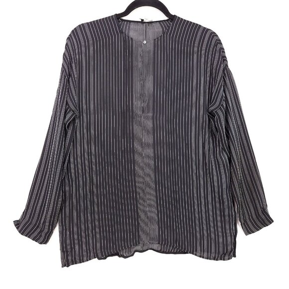 Vince Silk Tunic Top Size 2 Sheer Black Striped Elegant Professional Blouse - Picture 1 of 14